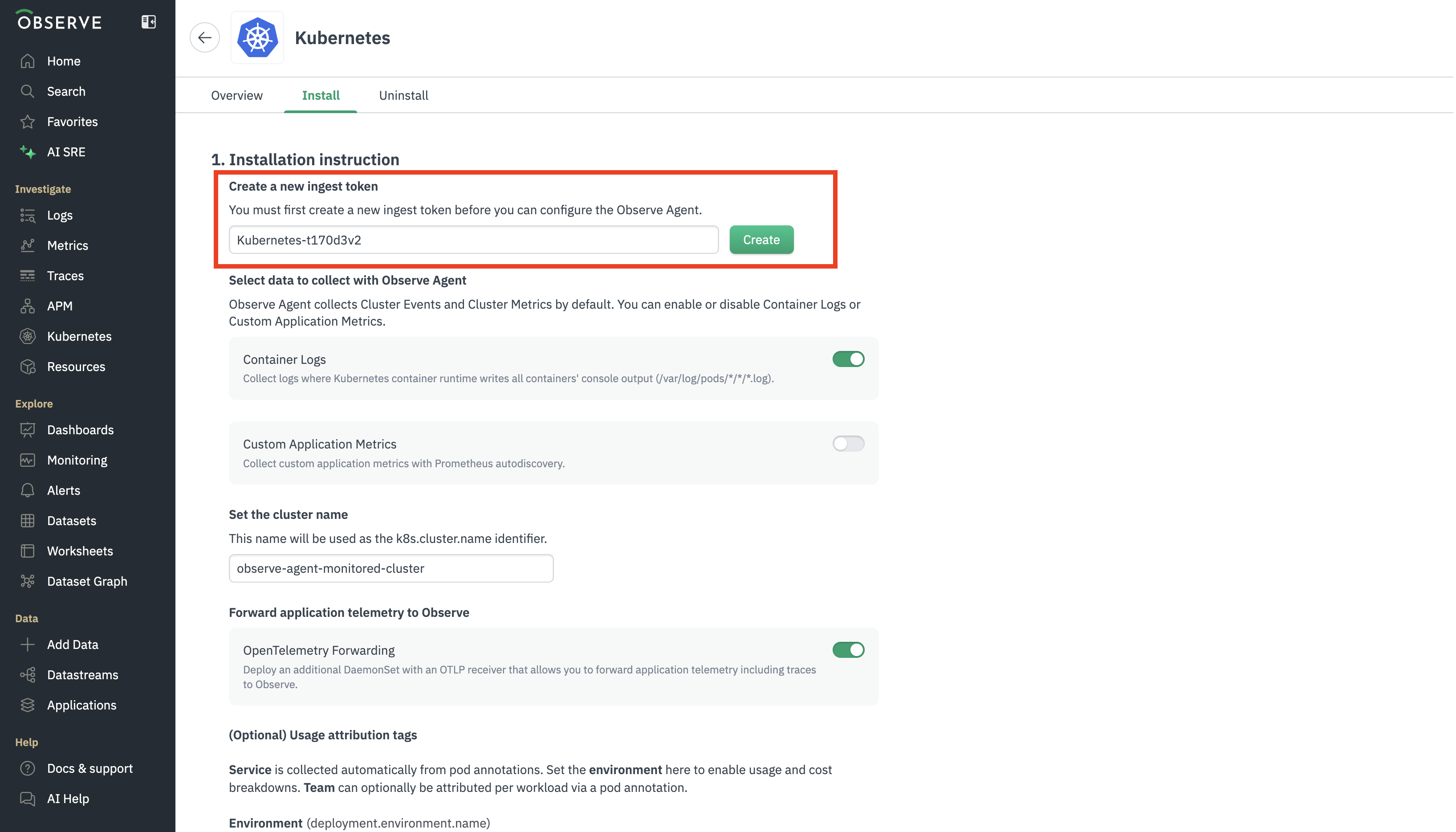 Create an ingest token in Kubernetes