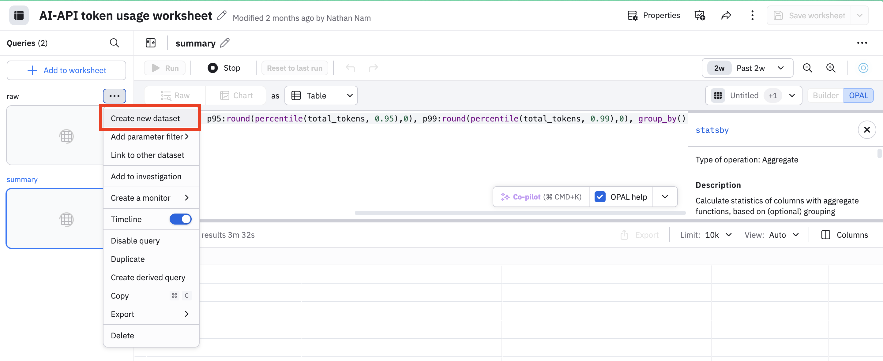 Create a Dataset from a Worksheet