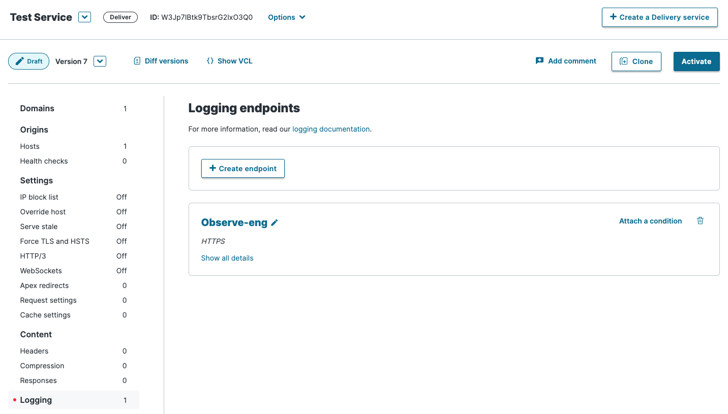 Fastly logging endpoint