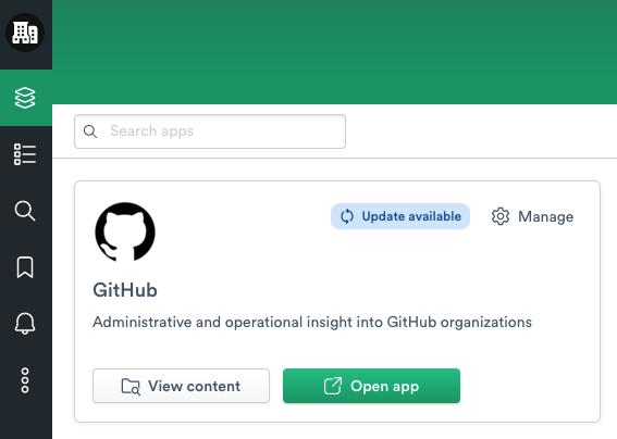 GitHub app card on the apps home page