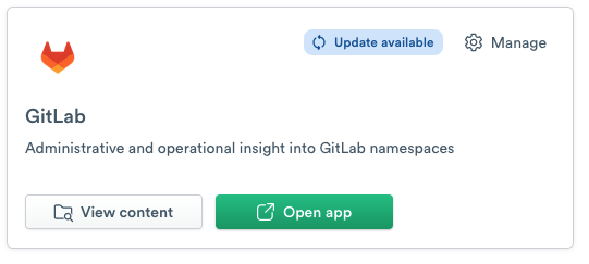 GitLab app card on the apps home page
