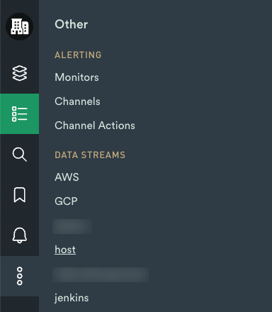 The Other menu in the left menu displays the "host" data stream in the Data Streams section.