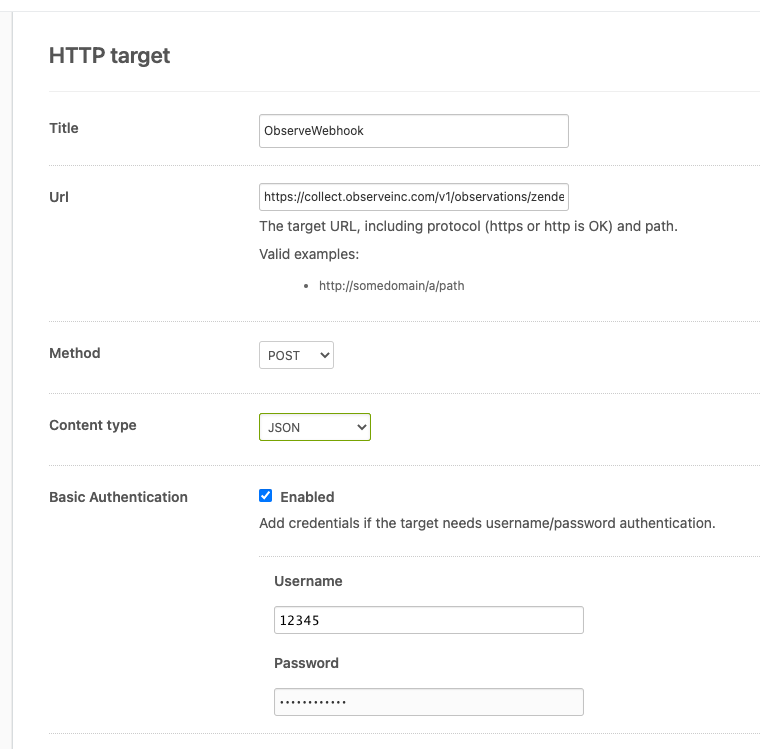 HTTP target values filled in