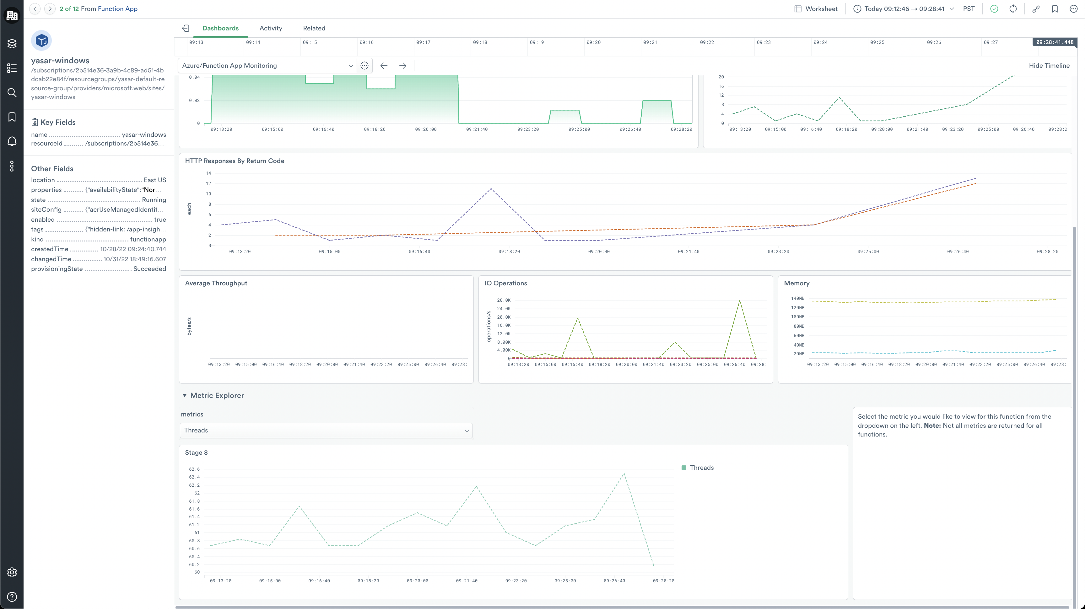 Metric Explorer for Azure Function Apps instances