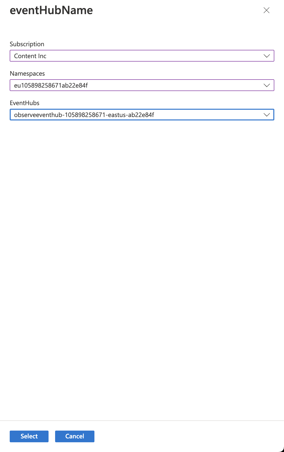 Initiative Assignment Parameters Event Hub name