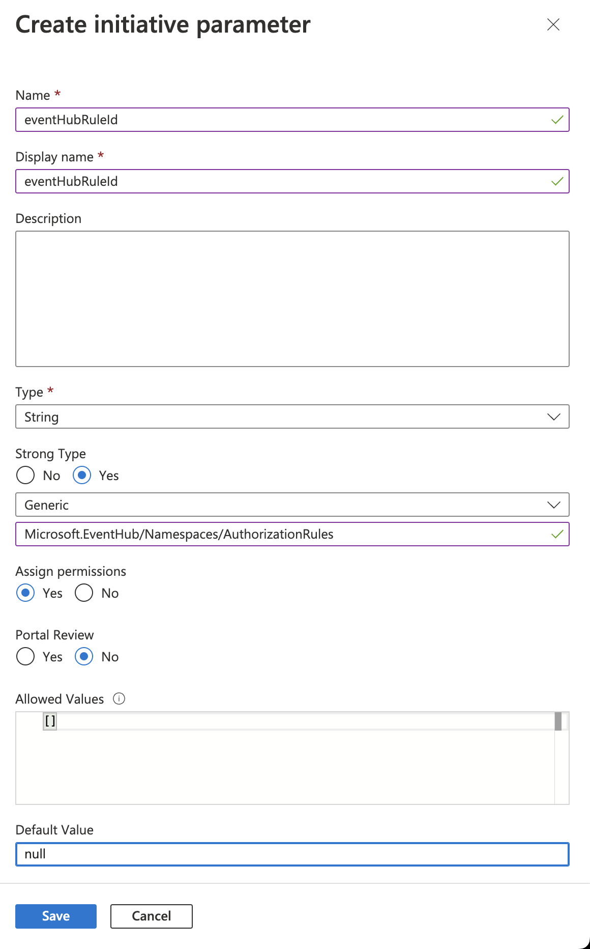Initiative Parameter EventHub Rule