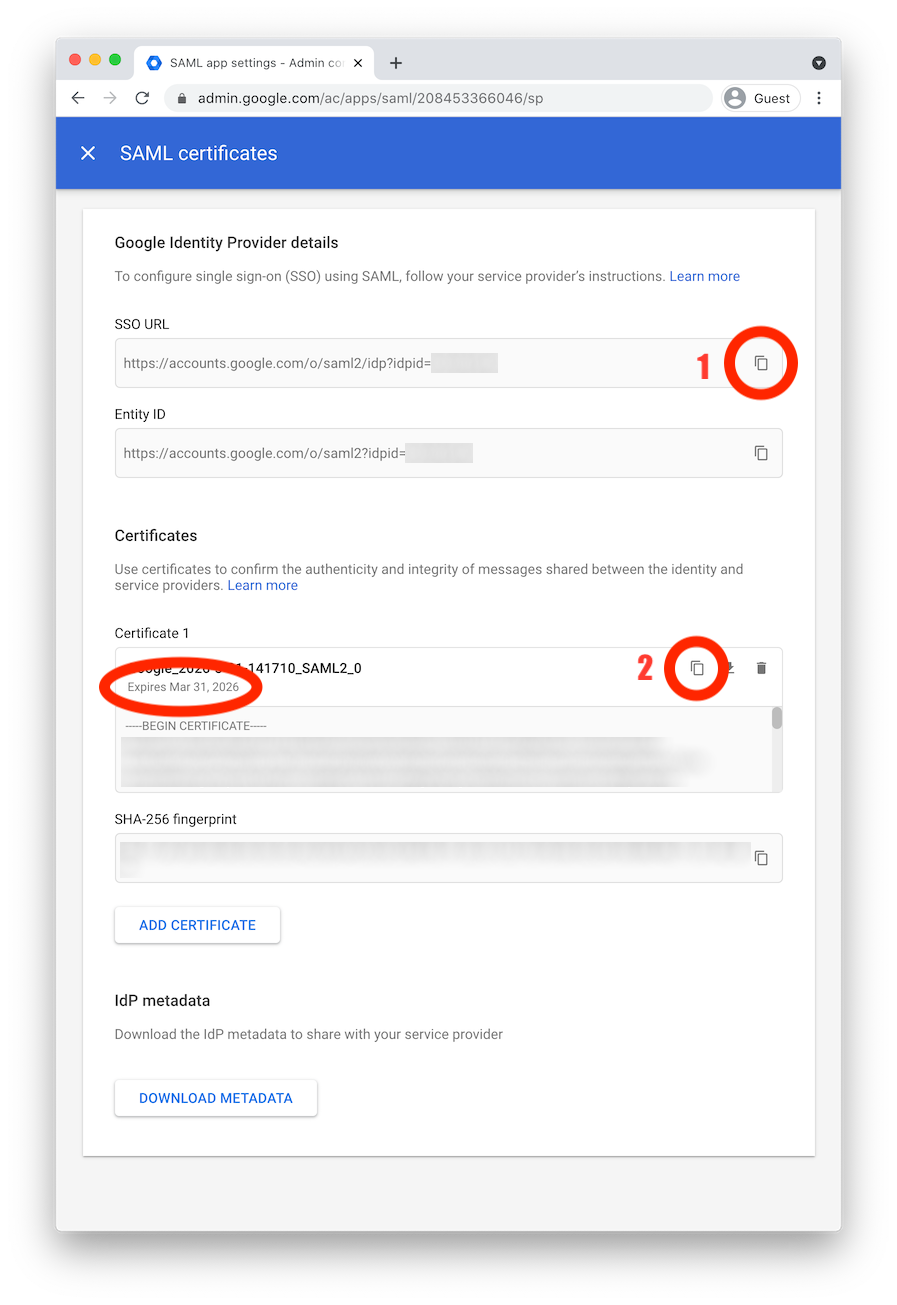 Observe SAML Certificate Details