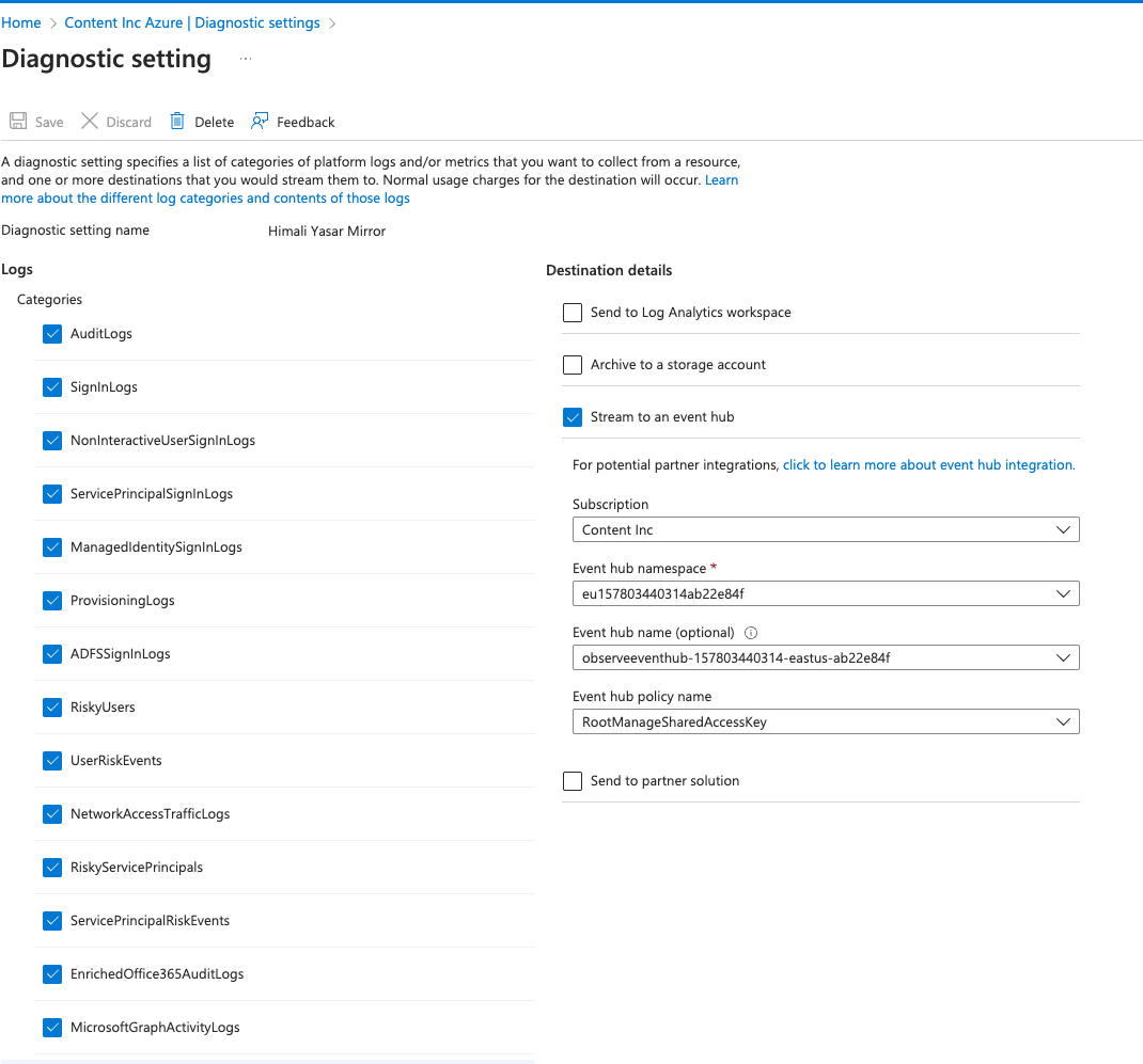 Add Active Directory Diagnostic Settings