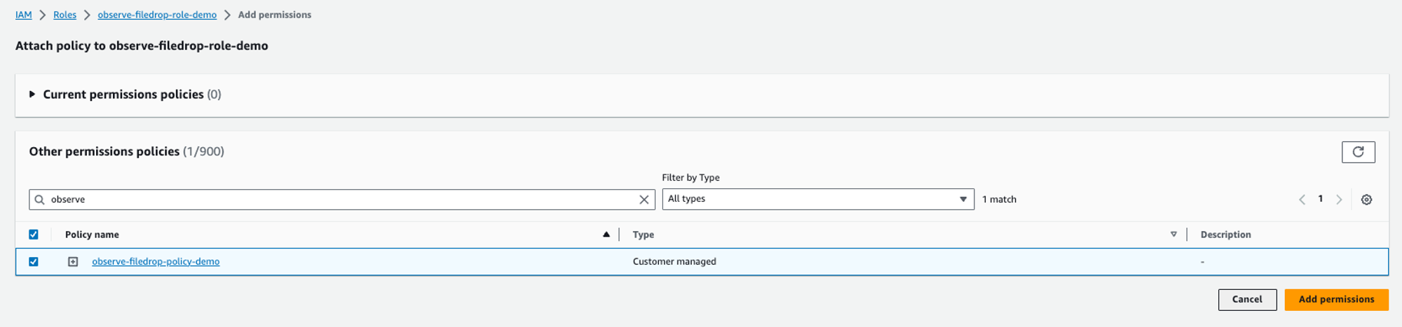 Adding Permissions to the Filedrop Demo Role