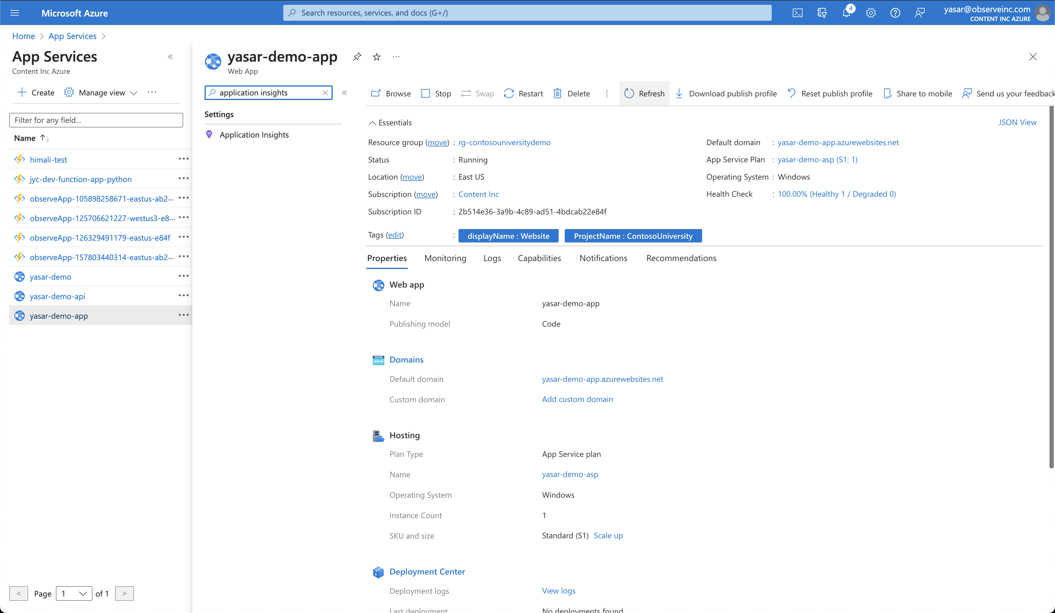 Search for Application Insights