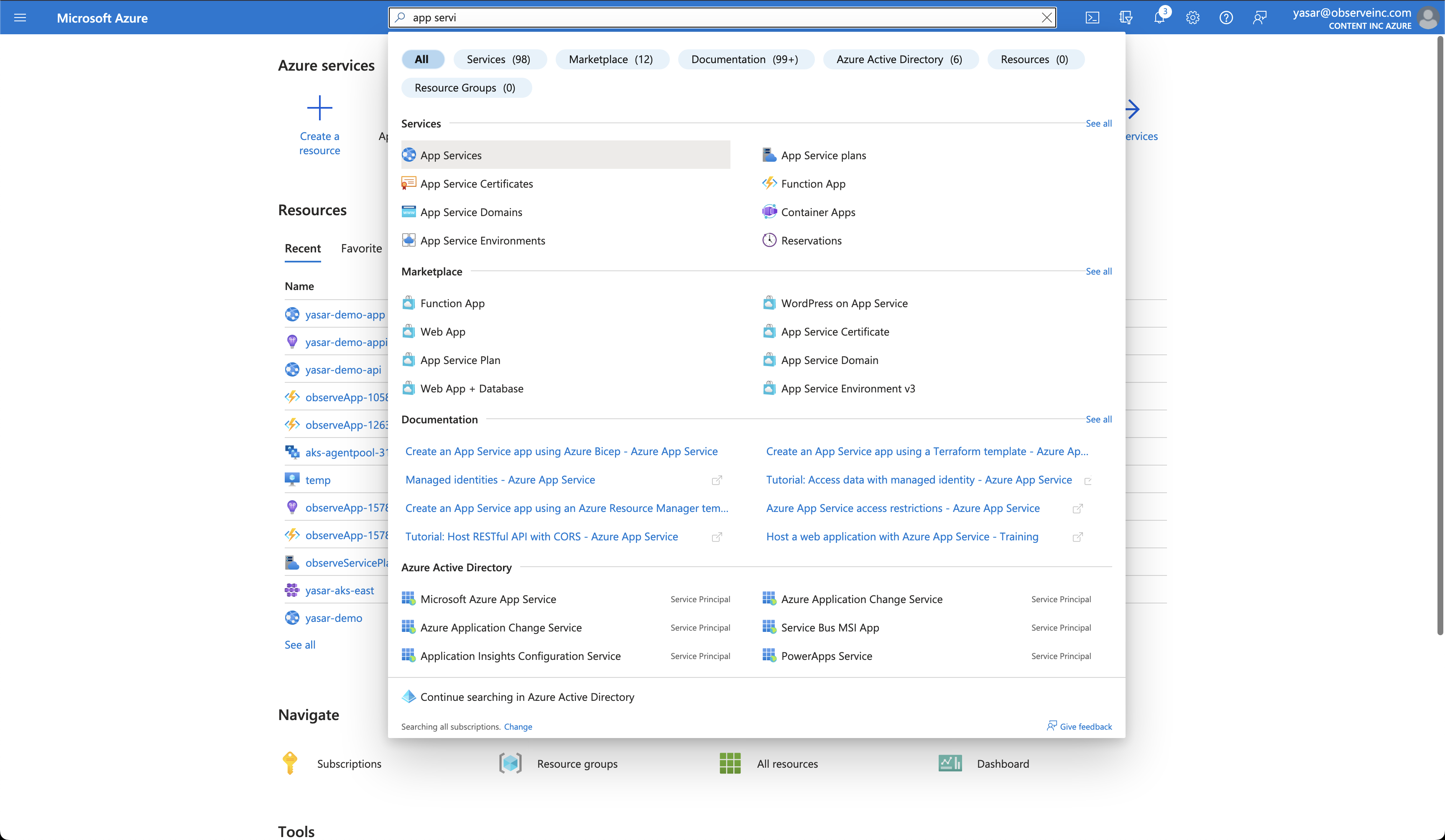 Search for App Services