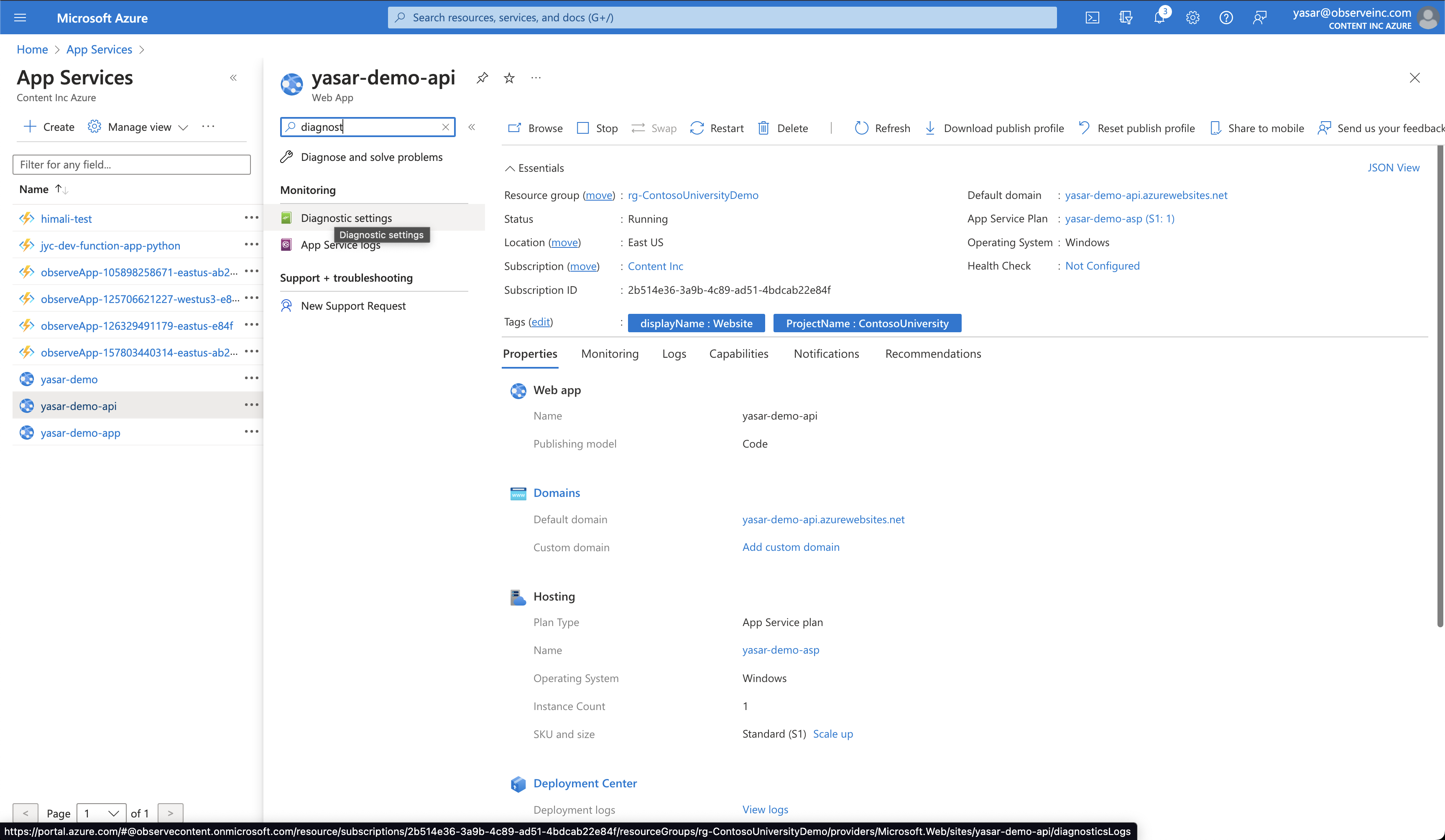 Select Diagnostic Settings