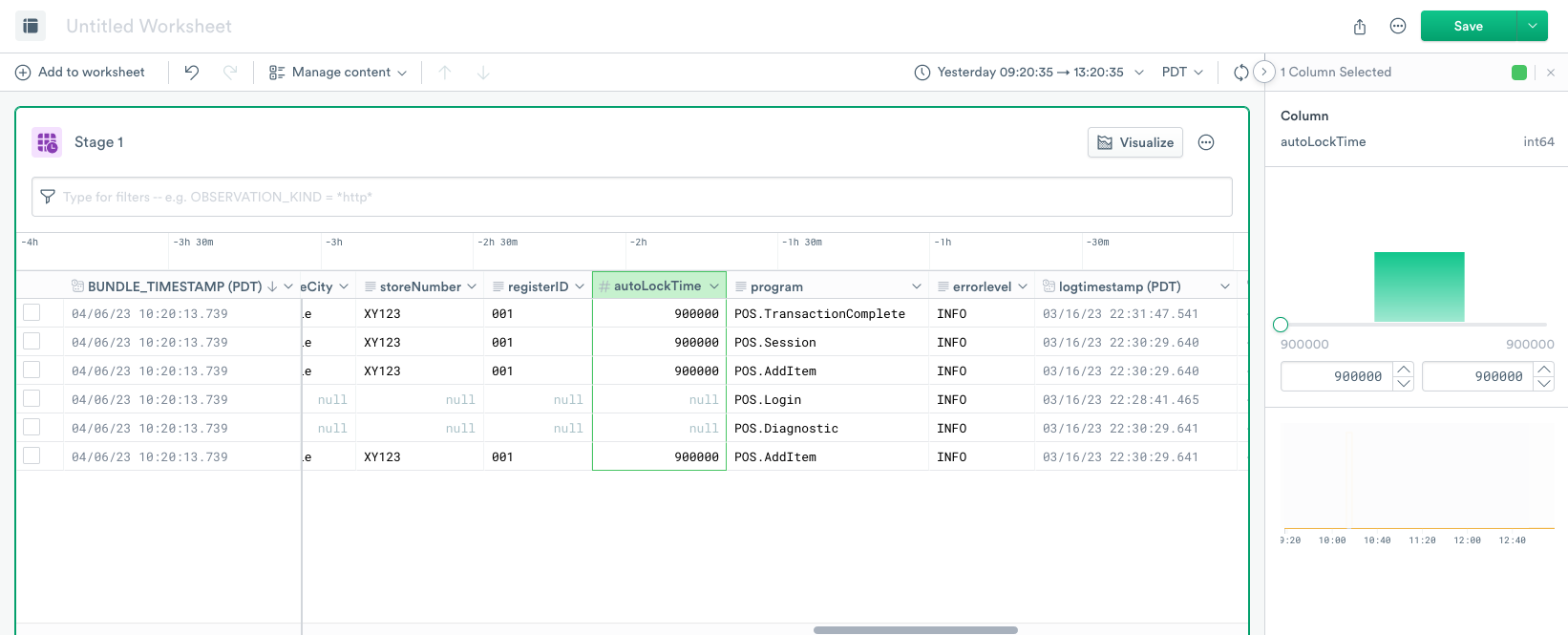 Range Selector for a Numerical data column