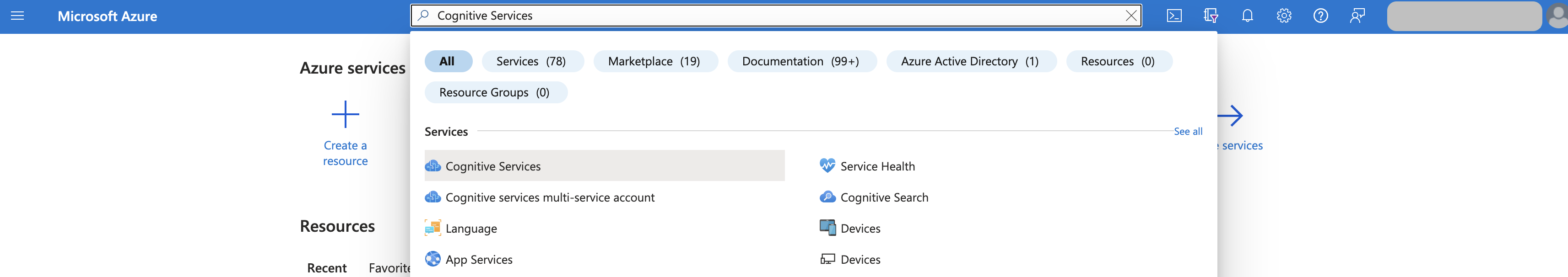 Search for Cognitive Services