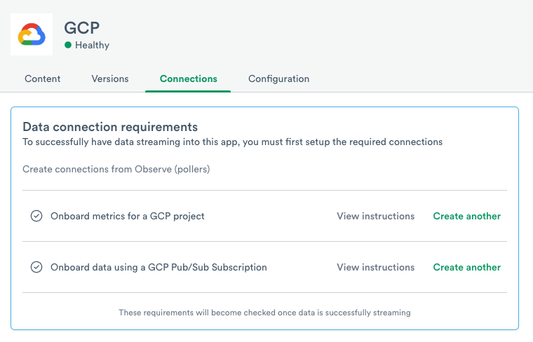 Connection for GCP integrations for Observe