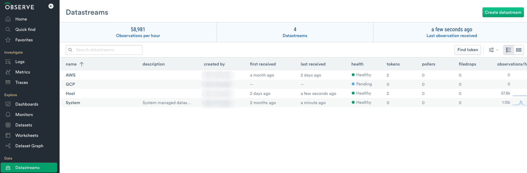Creating a Datastream for ingesting data