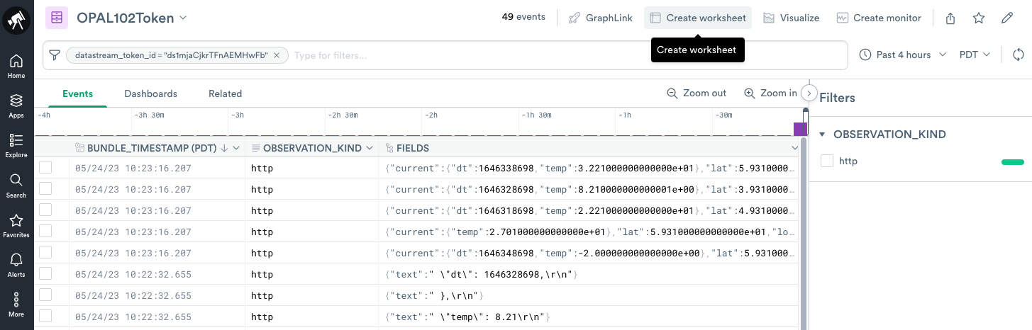 Create a worksheet from the Dataset