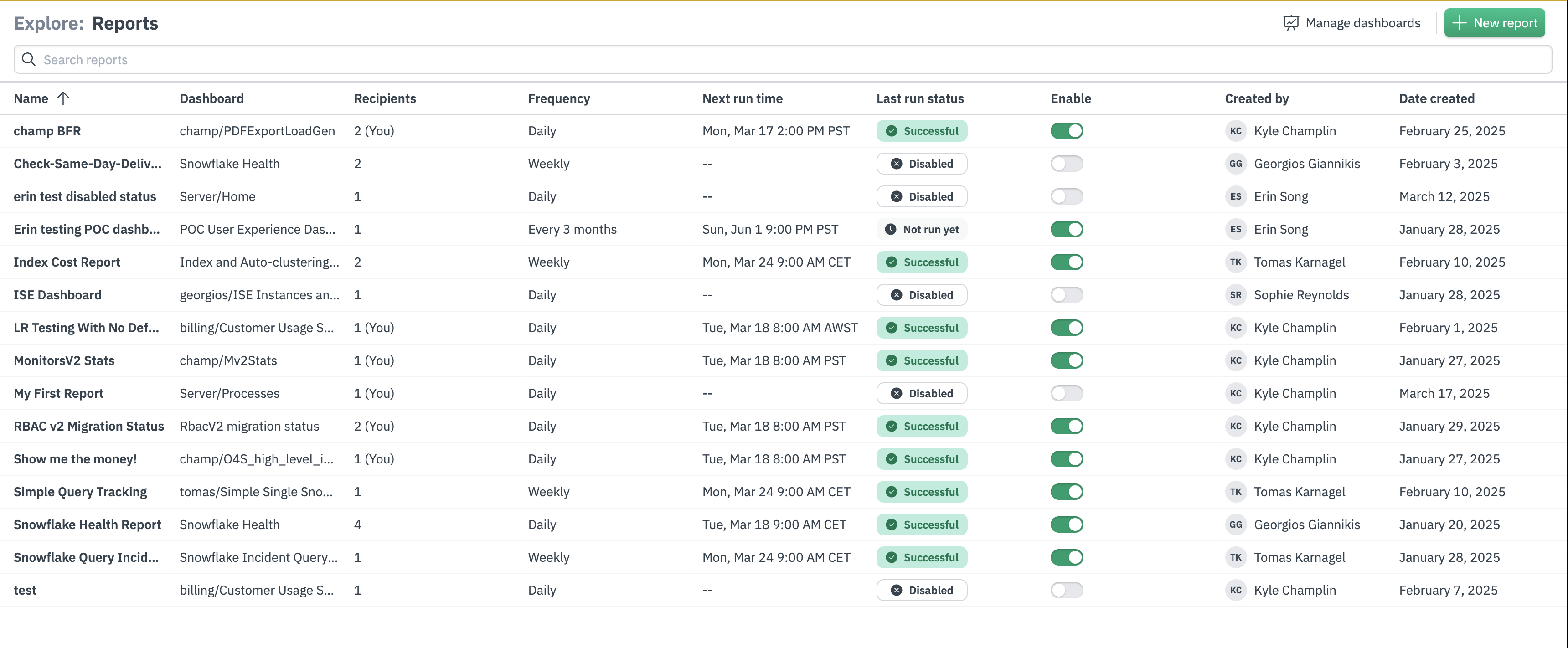 Dashboard Manage Report Button