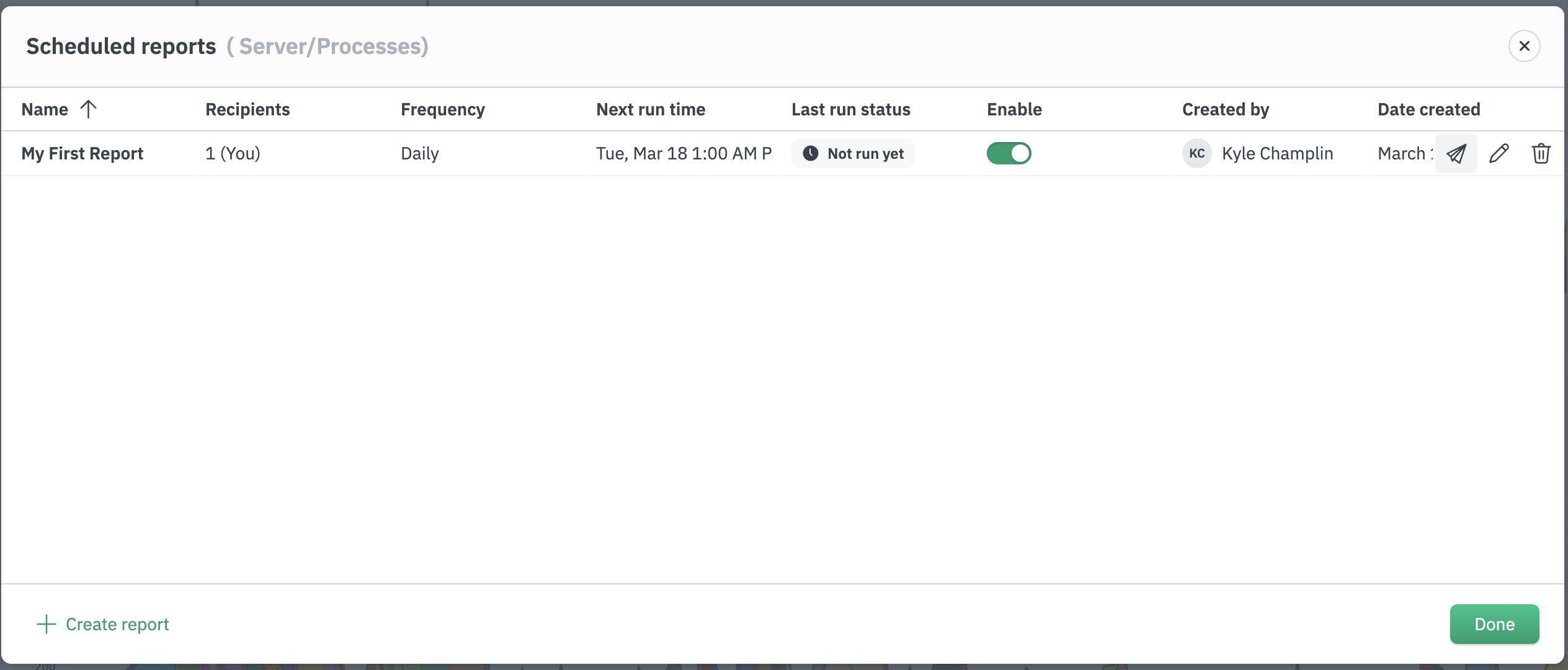 Dashboard Manage Report Button
