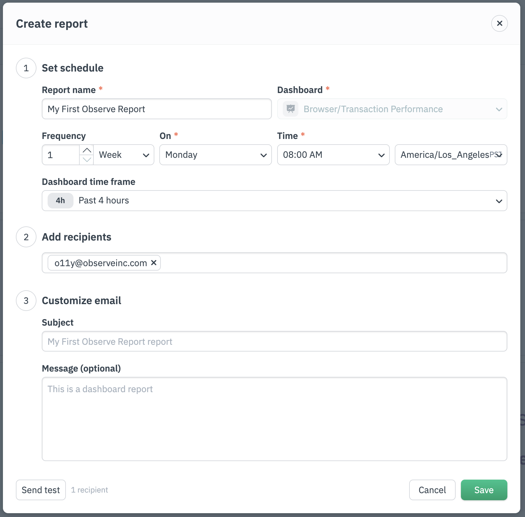 Dashboard Create Report Button