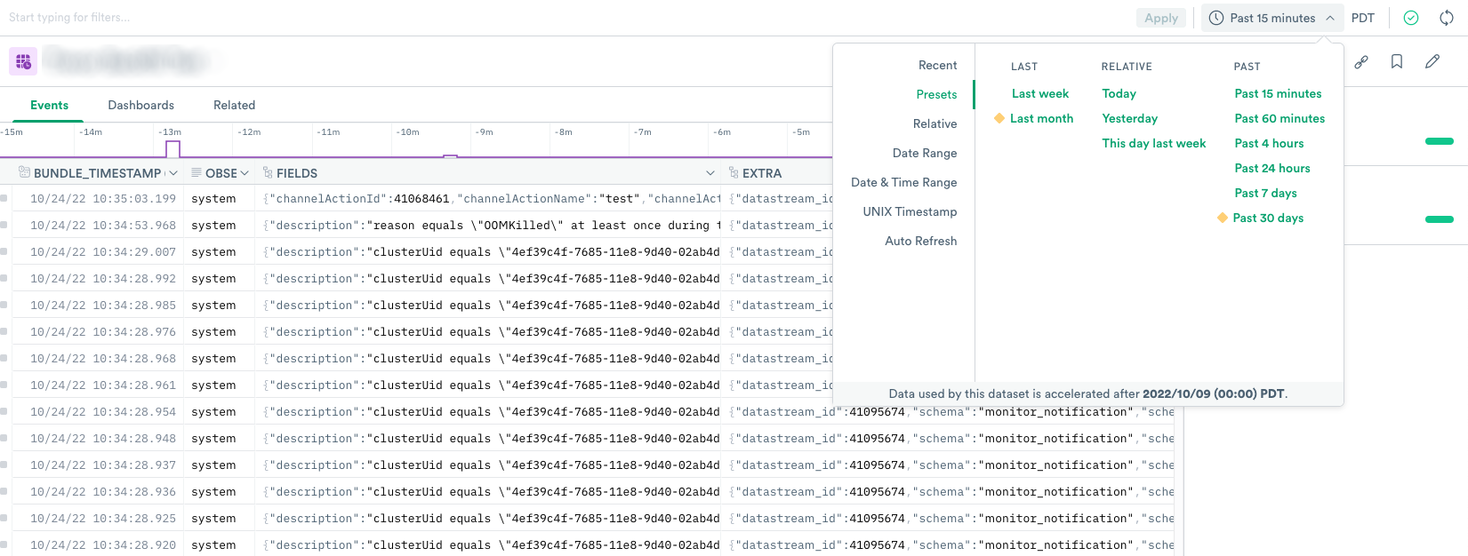 Dataset Query range