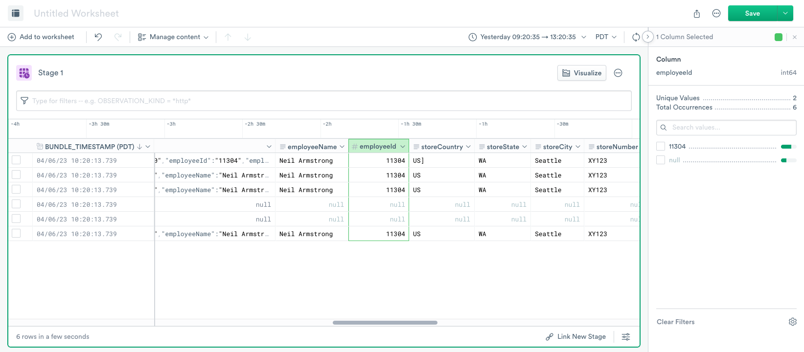 Display values for employeeID
