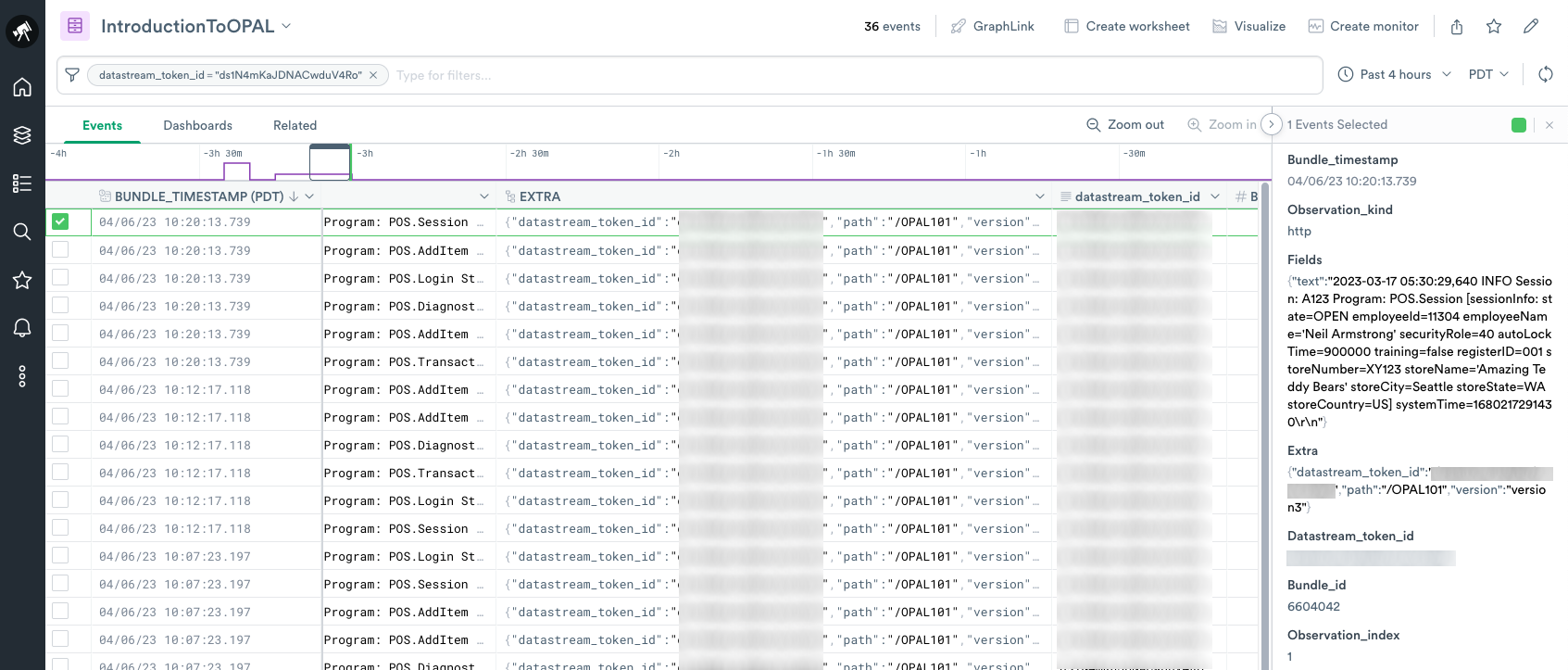 Displaying details about a row of ingested data