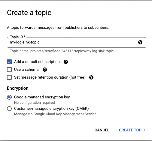 Pubsub topic setup for GCP integrations for Observe
