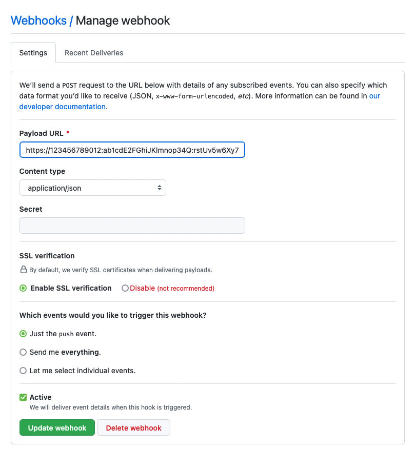 Configuring a GitHub Webhook