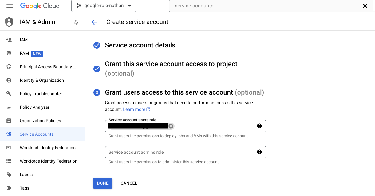 Grant users access to this service account