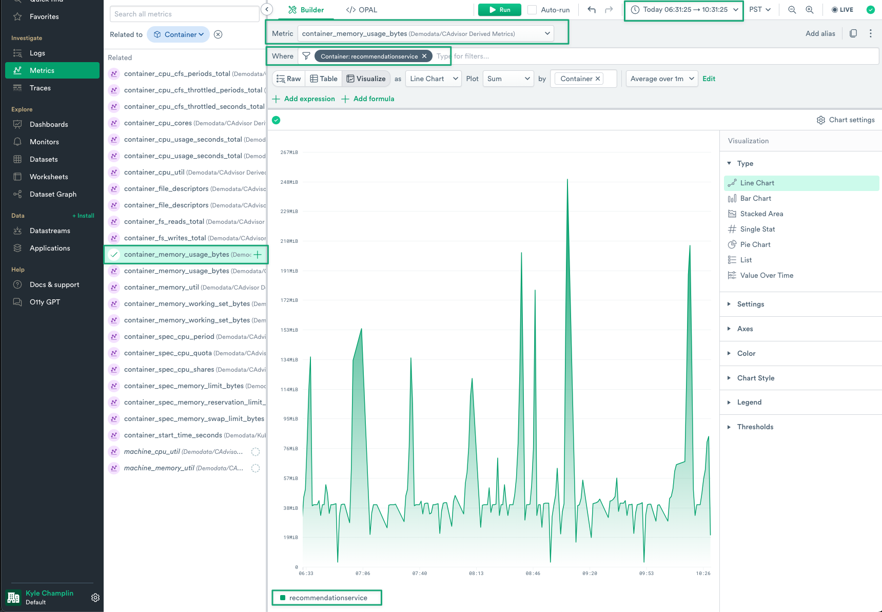 Metrics Explorer Focused On Recommendation Service