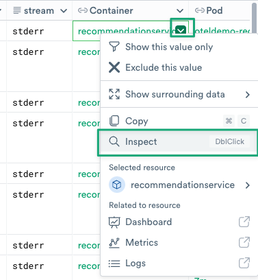 Inspection feature