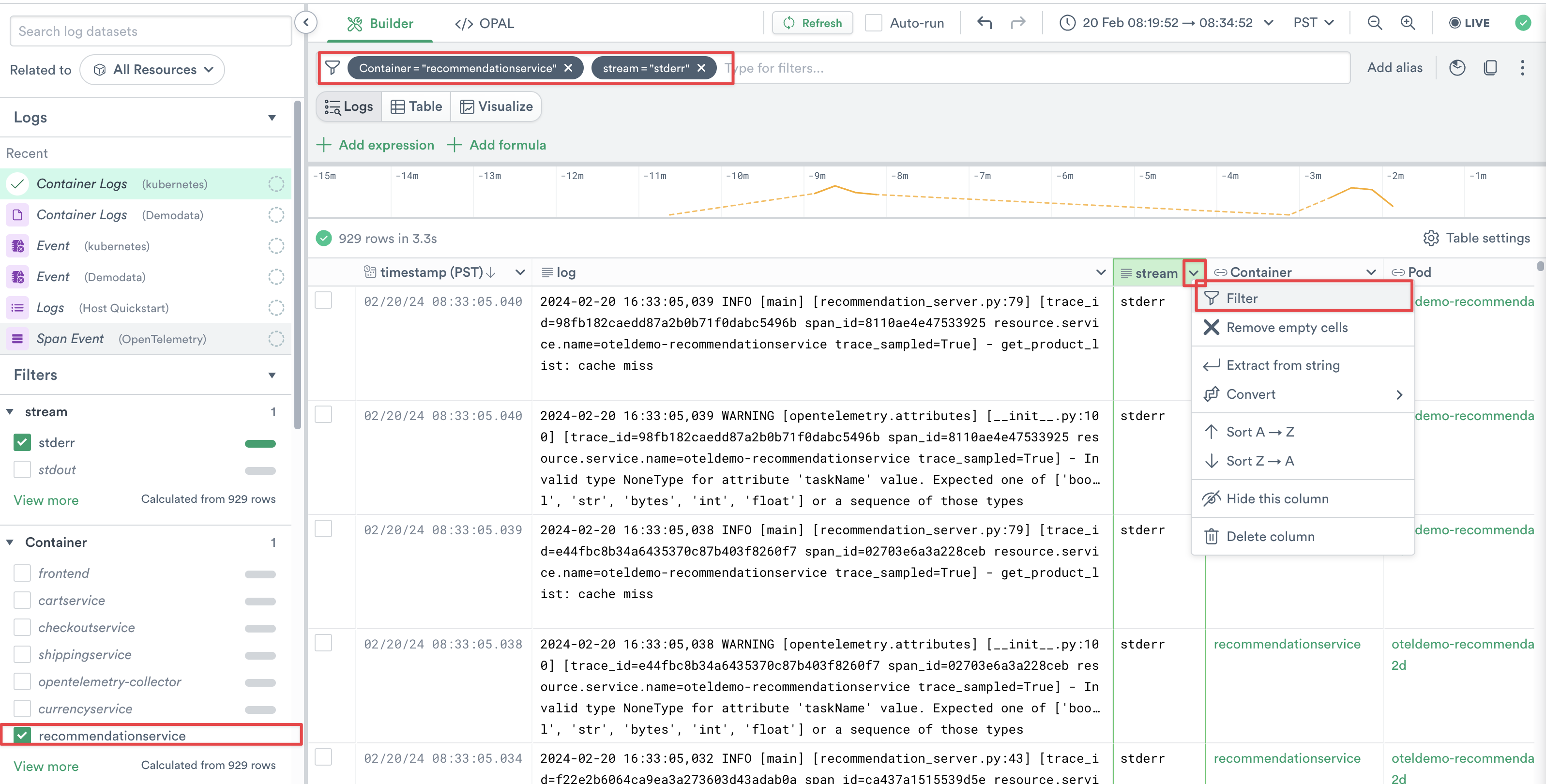 Select recommendation service