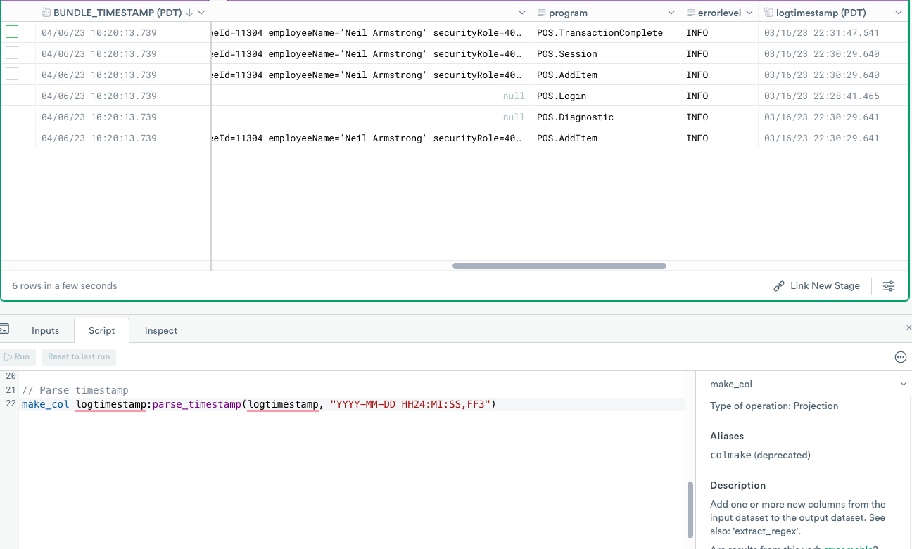 Creating a new `logtimestamp` column