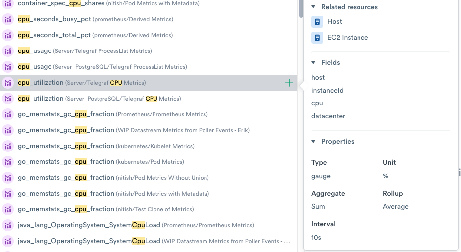 Metrics Dataset Content and Properties