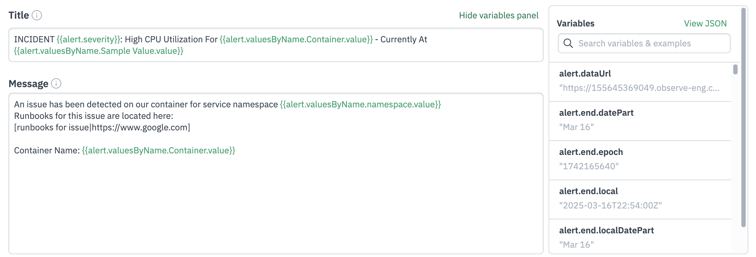 Monitor variables UI
