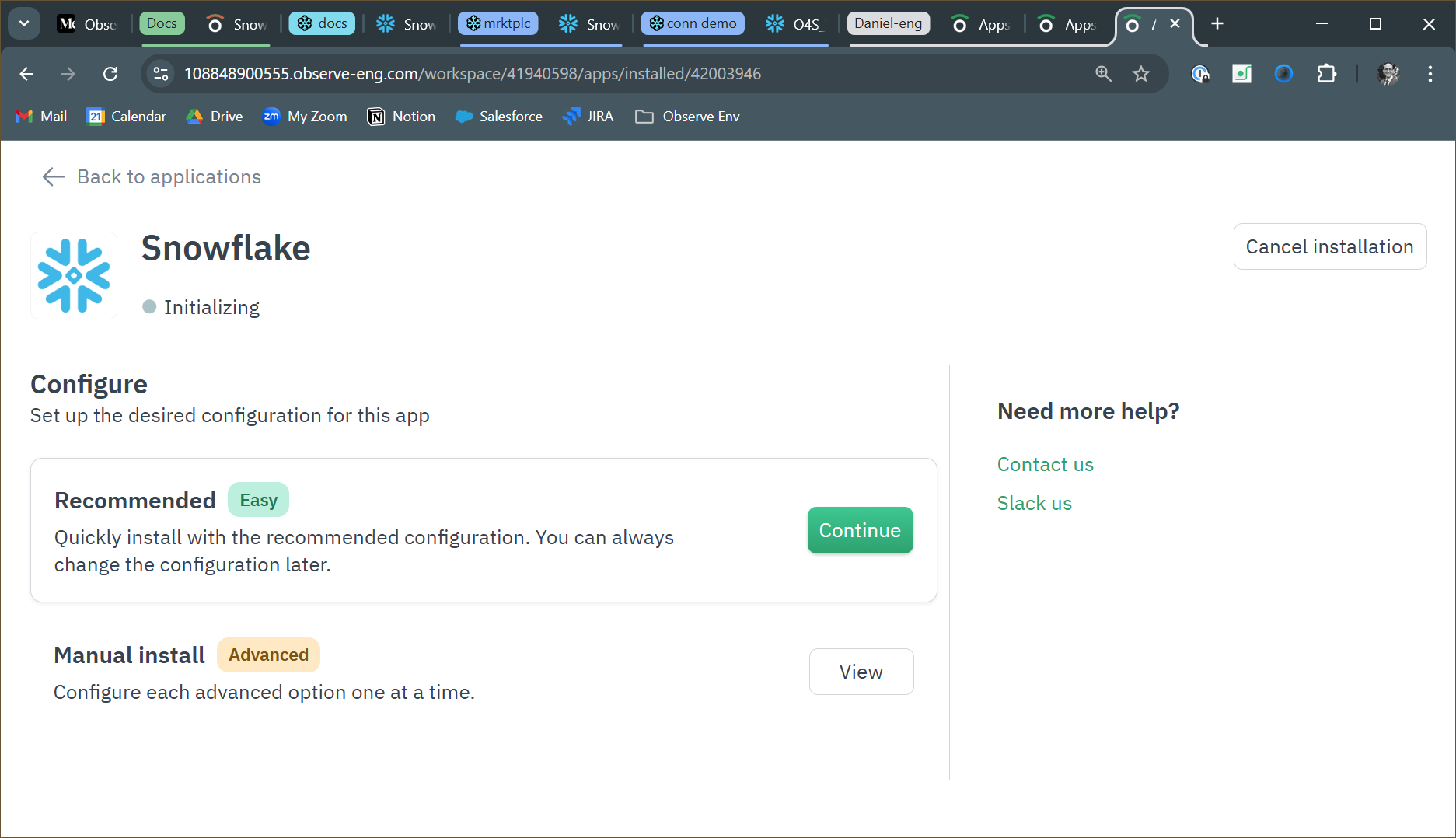 Observe For Snowflake - Install Integration in Observe