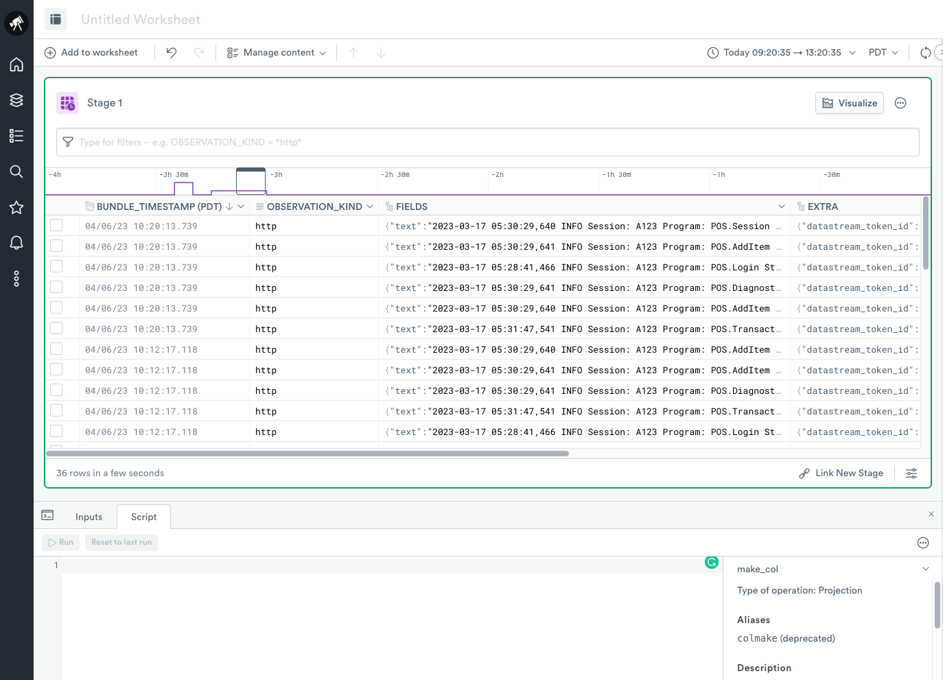 Creating a Worksheet from a Dataset