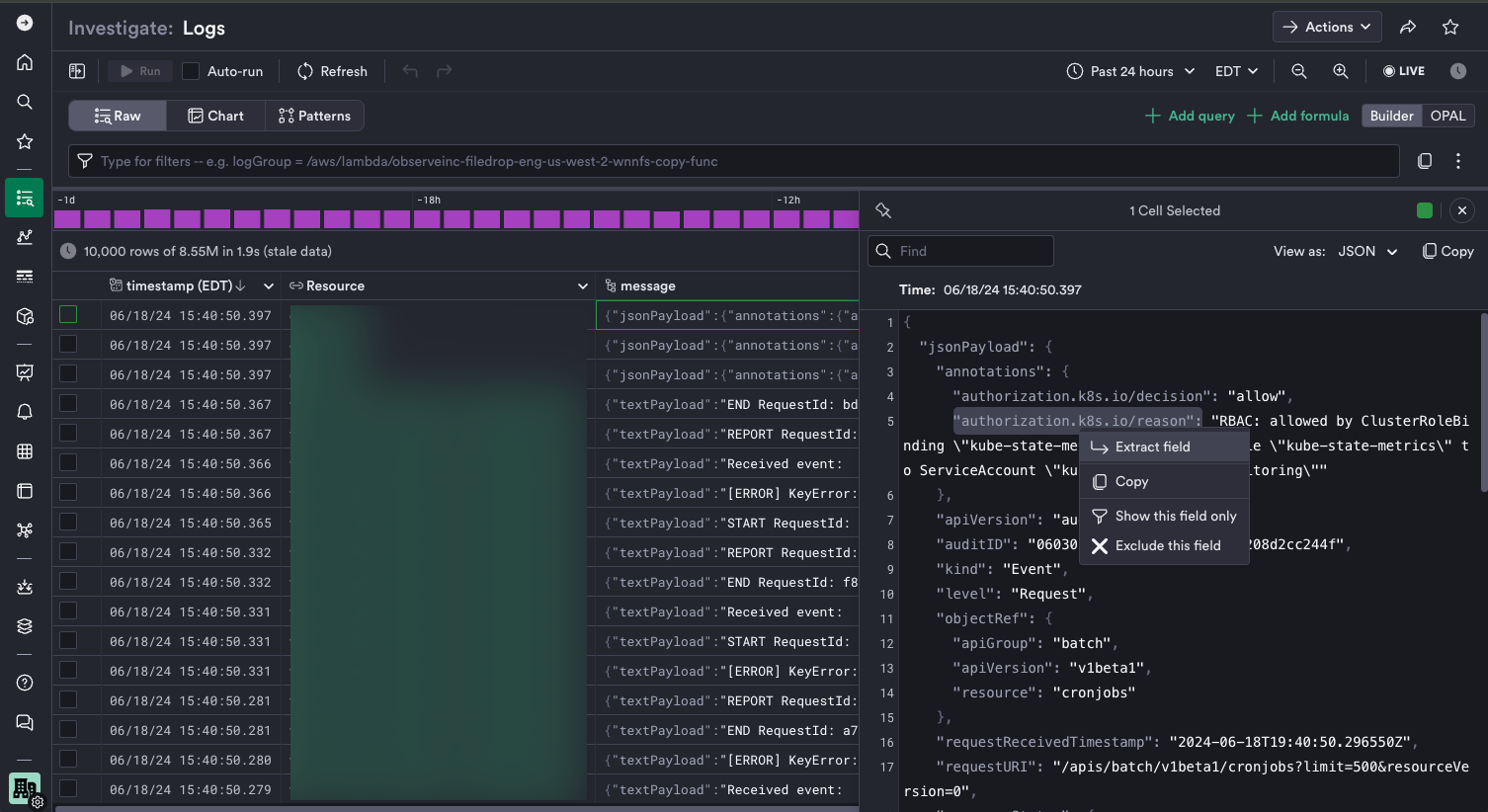 Extract JSON Logs