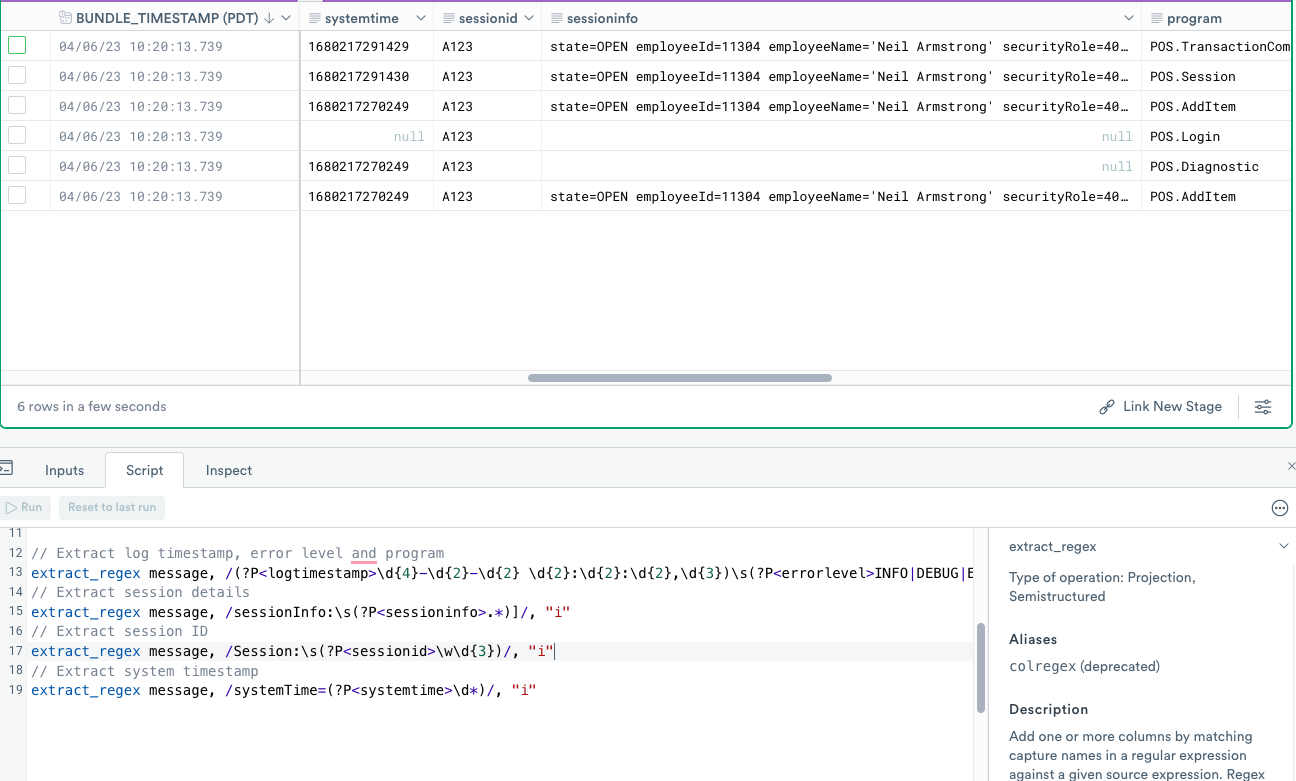 Extracting column data using extract_regex