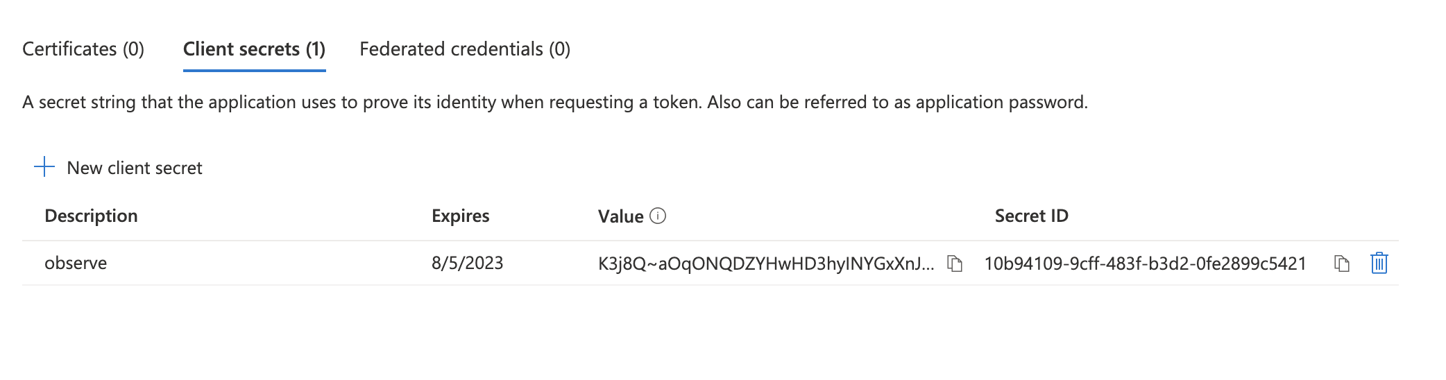 App Registration Client Secret
