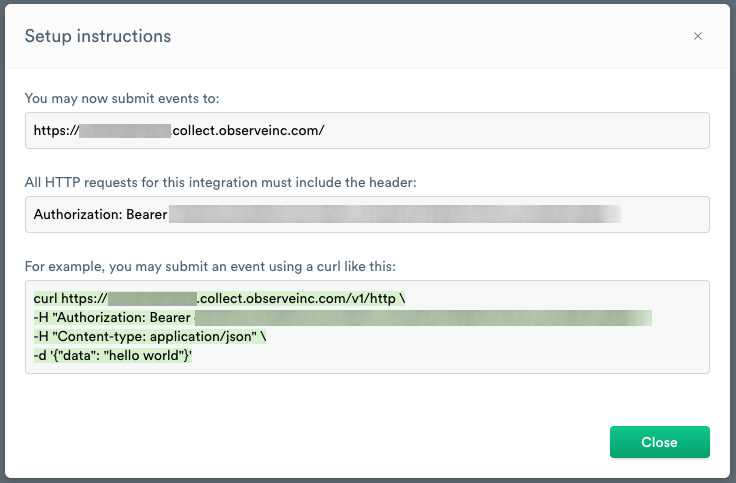 Setup instructions for using the Ingest Token