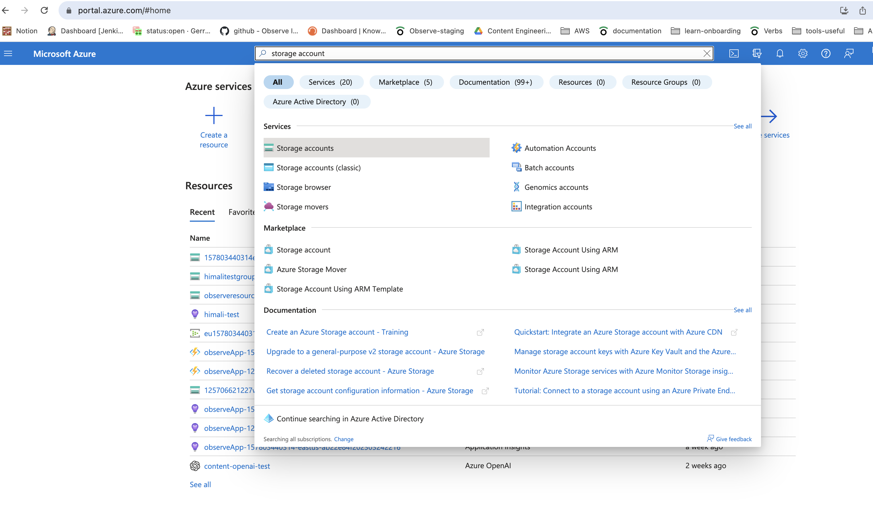 Search for Storage Account