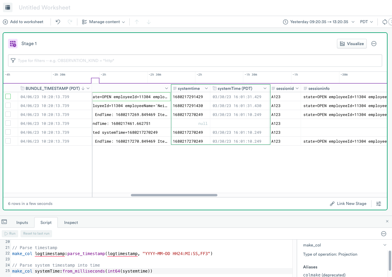 Creating systemTime and systemtime columns
