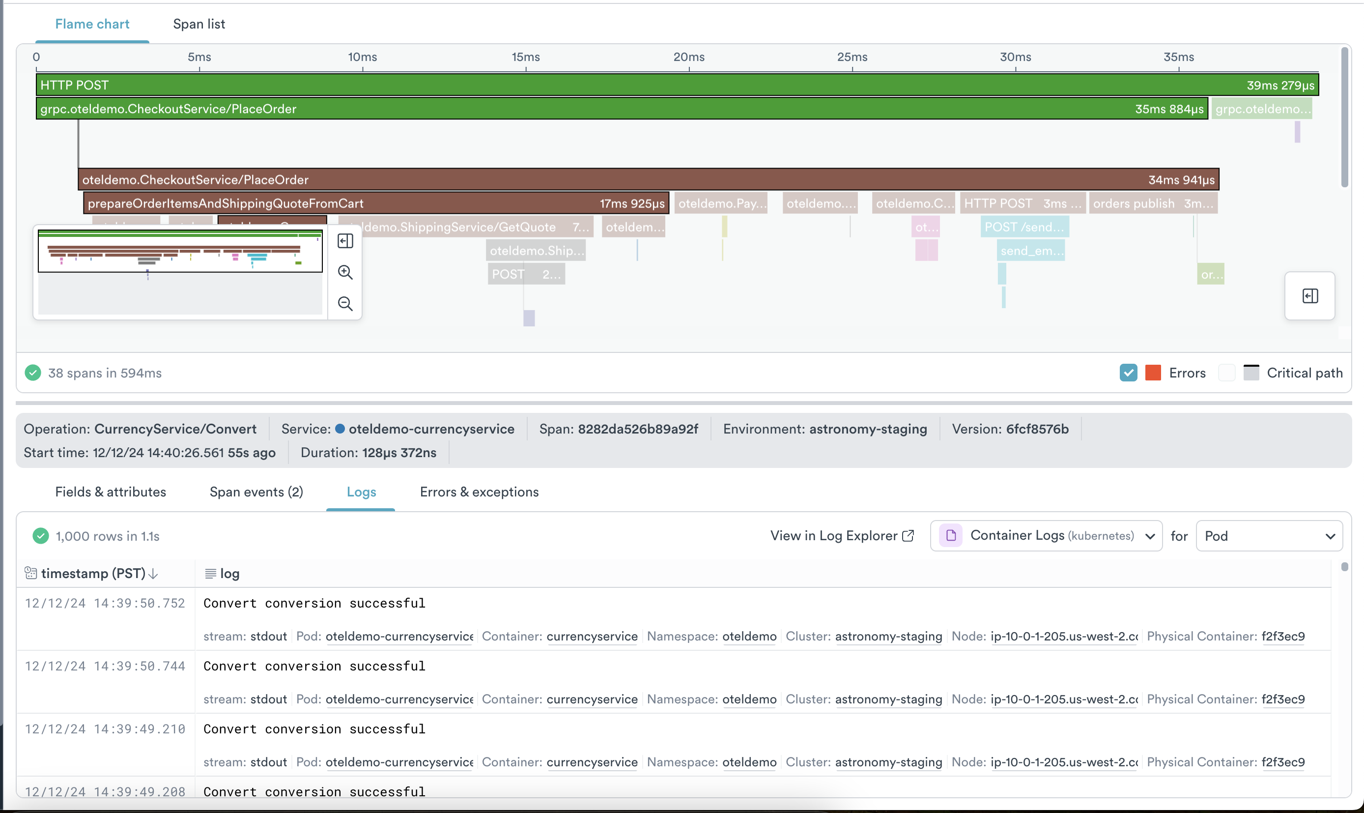View and pivot to logs from Trace Explorer