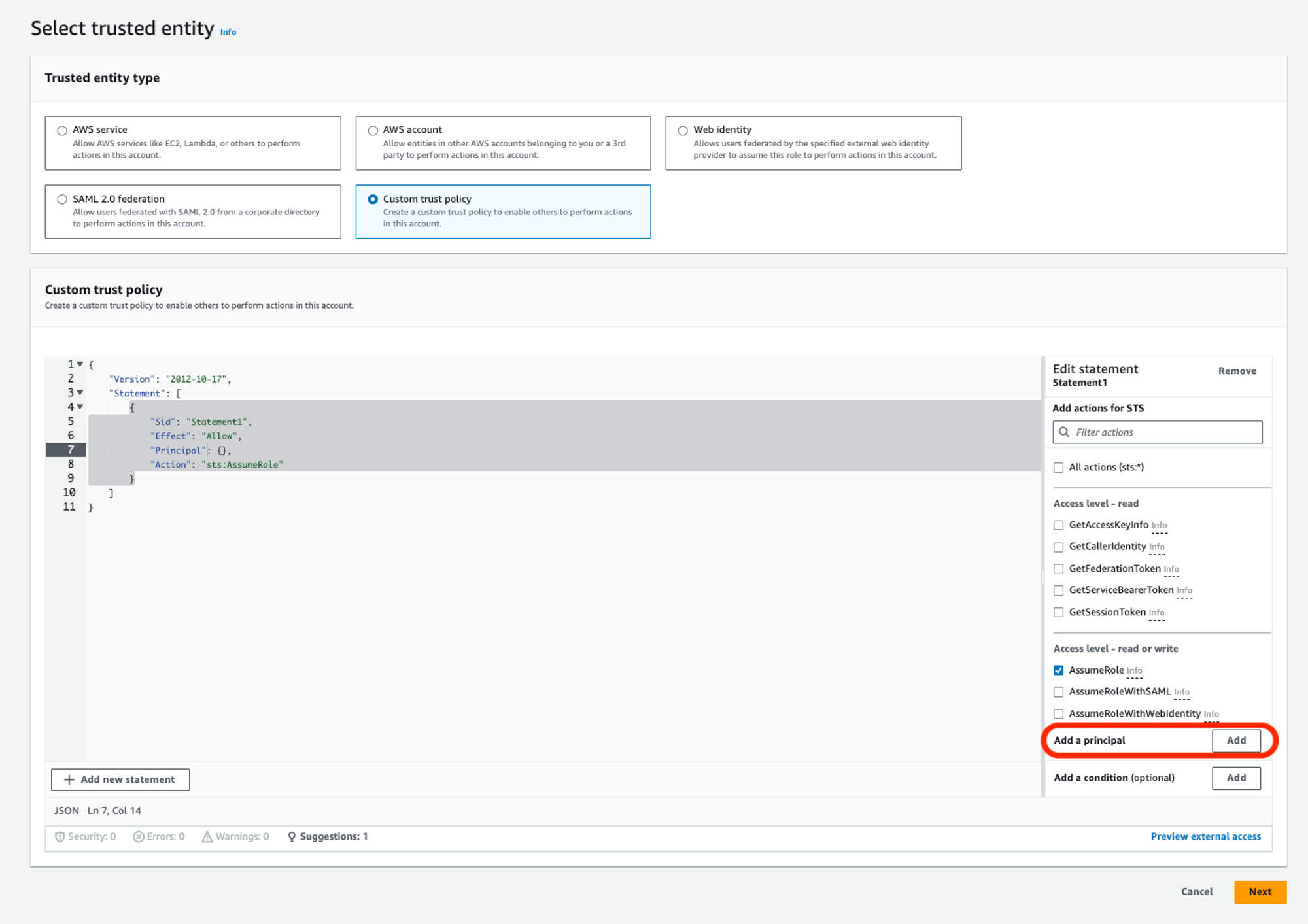 Adding a custom Trust Policy