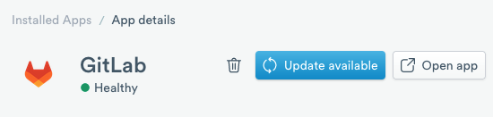 GitLab app details showing that an update is available.