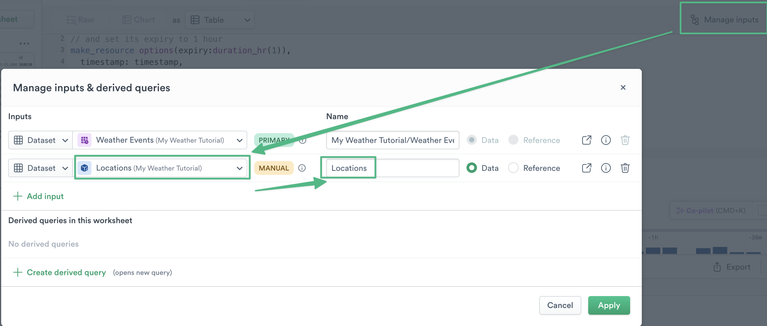 Adding a new dataset input