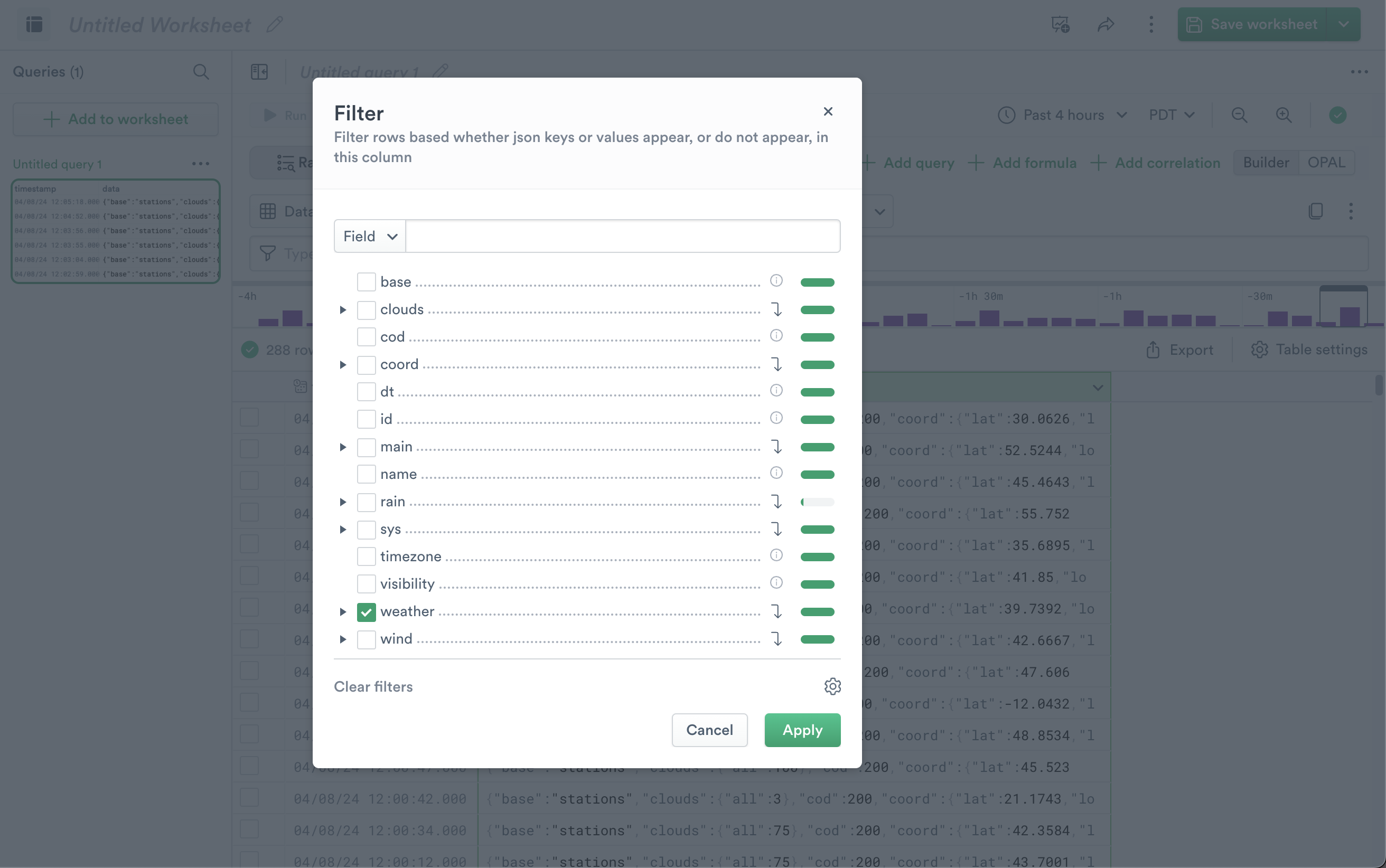 Apply filter to data
