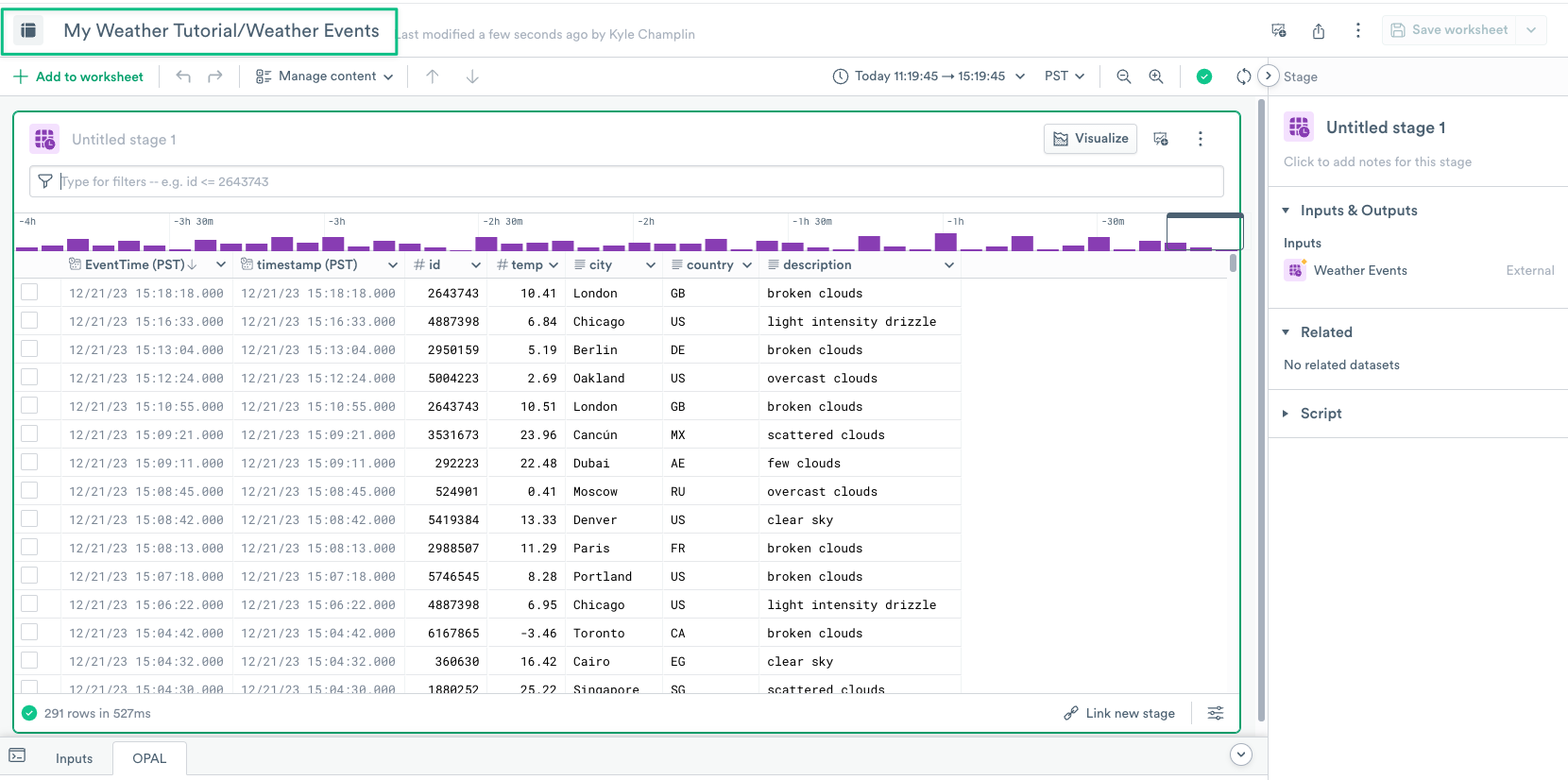 Dataset My Weather Tutorial/Weather Events lister